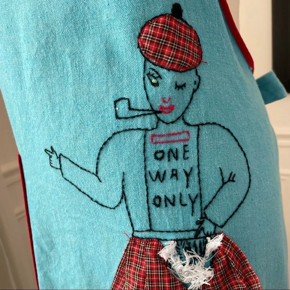 Vintage Homemade Hand Embroidered Apron and Hat